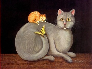 horse cats Painting - cats and butterfly